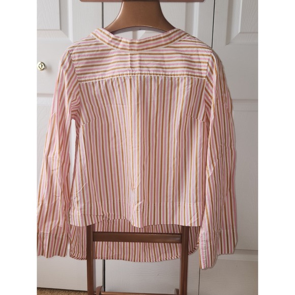 J. Crew Factory Tops - J.Crew Womens Pink Mustard Yellow Striped Button Shoulder Top Size 10